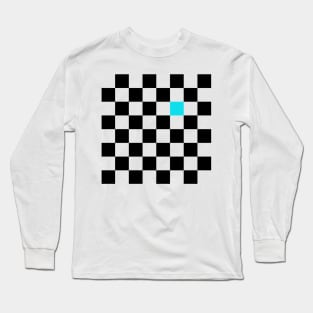 Checkered Black and White with One Cyan Square Long Sleeve T-Shirt